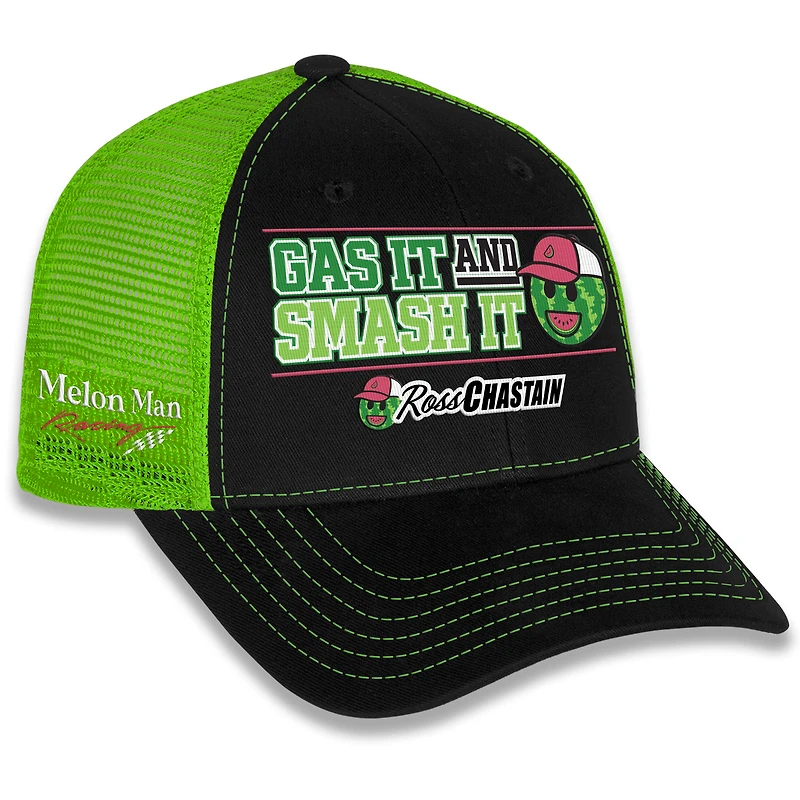 Casquette ajustable Sports Flag à damier pour hommes, noir/vert, Ross Chastain Gas It & Smash It