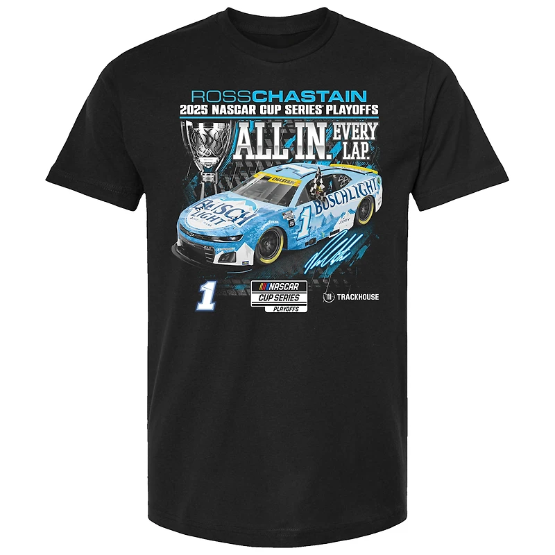 Men's Checkered Flag Sports  Black Ross Chastain 2025 NASCAR Cup Series Playoffs Busch Light T-Shirt