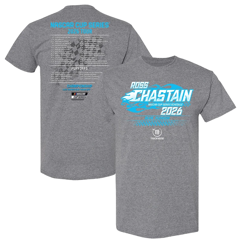 Men's Checkered Flag Sports Heather Charcoal Ross Chastain 2026 NASCAR Schedule T-Shirt