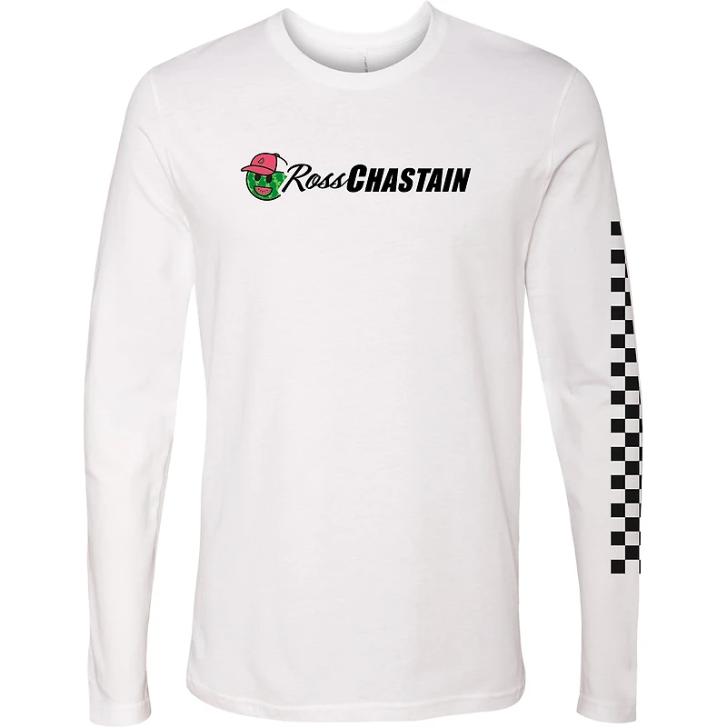 T-shirt à manches longues pour homme, drapeau damier, sport, blanc, Ross Chastain, Melon