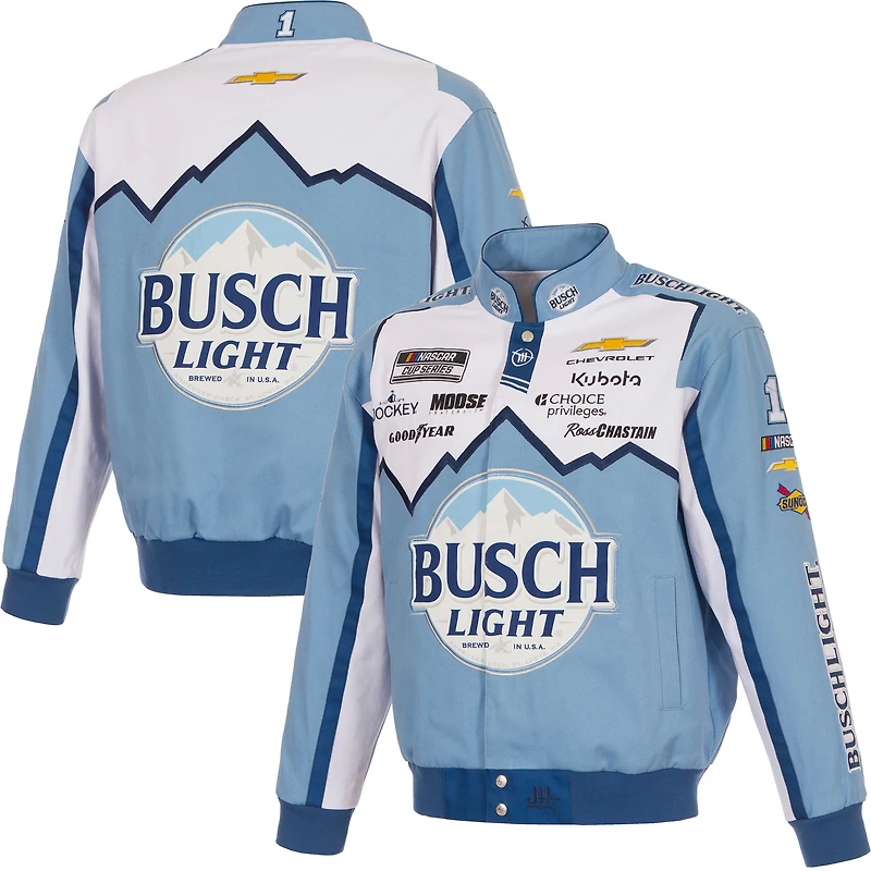 Men's JH Design Light Blue/White Ross Chastain 2026 Busch Full-Snap Twill Racing Jacket