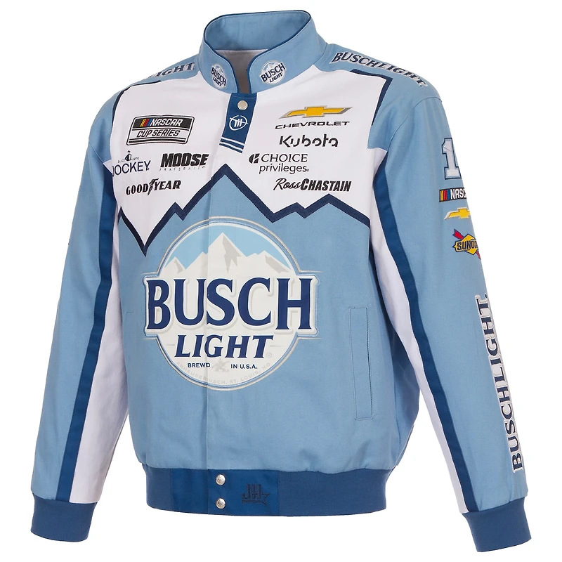 Men's JH Design Light Blue/White Ross Chastain 2026 Busch Full-Snap Twill Racing Jacket