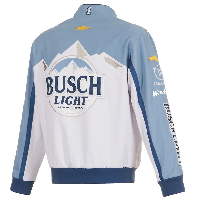 Veste d'uniforme légère en sergé à boutons-pression Ross Chastain Busch pour homme de JH Design, blanche/bleu clair