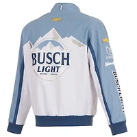 Veste d'uniforme légère en sergé à boutons-pression Ross Chastain Busch pour homme de JH Design, blanche/bleu clair