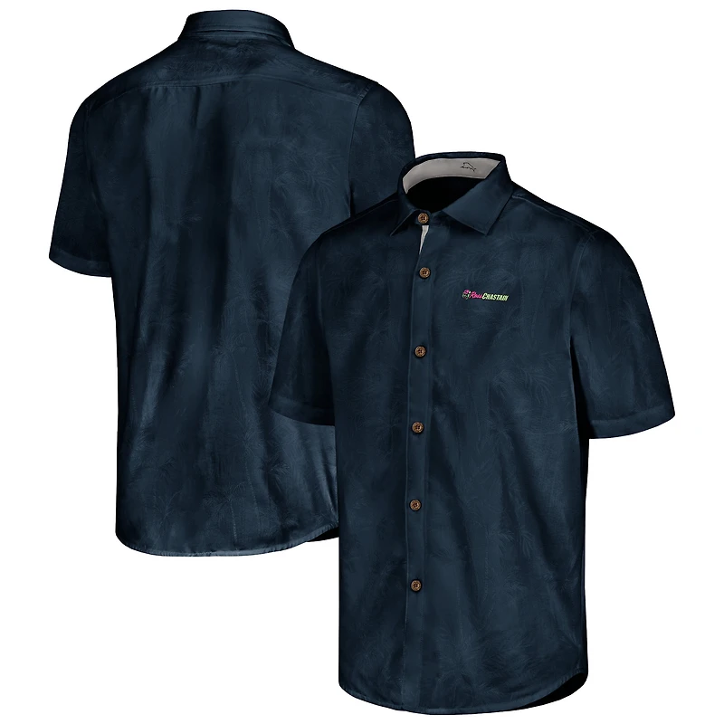 Chemise de camp boutonnée Tommy Bahama Navy Ross Chastain Sport Coconut Point Palm Vista IslandZone pour hommes