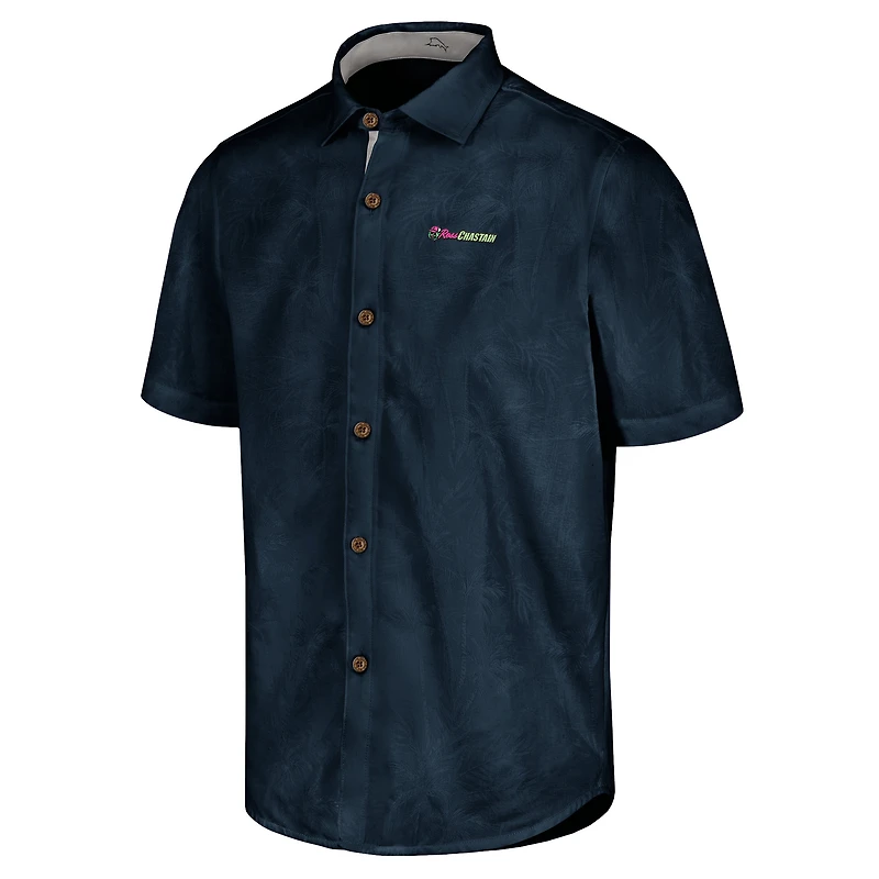 Chemise de camp boutonnée Tommy Bahama Navy Ross Chastain Sport Coconut Point Palm Vista IslandZone pour hommes