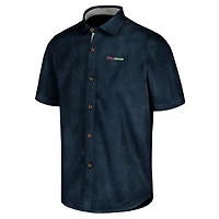 Chemise de camp boutonnée Tommy Bahama Navy Ross Chastain Sport Coconut Point Palm Vista IslandZone pour hommes