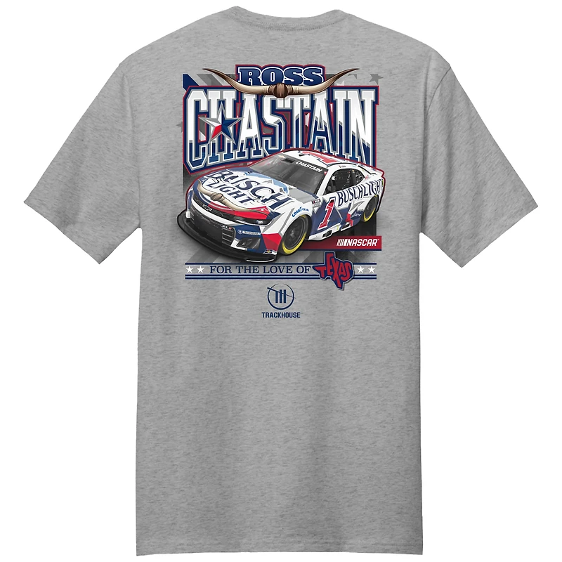 T-shirt pour homme de la collection Trackhouse Racing Team, gris chiné, Ross Chastain Busch Light Car