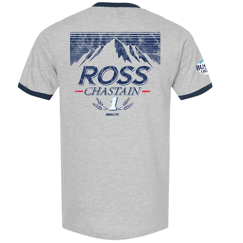 T-shirt à sonnerie légère de la collection Trackhouse Racing Team pour hommes, gris chiné, Ross Chastain Busch