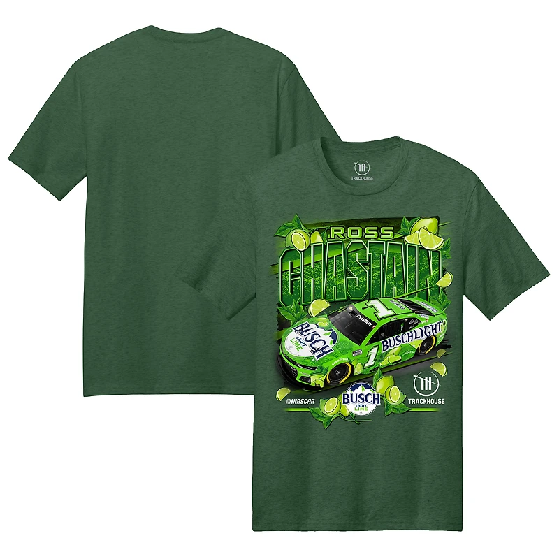 T-shirt vert chiné pour homme de la collection Trackhouse Racing Team, Ross Chastain Busch, citron clair.