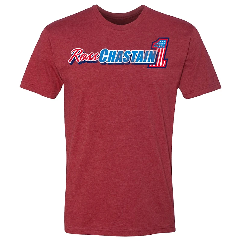 T-shirt pour homme Trackhouse Racing Team Collection Heather Red avec nom et numéro de Ross Chastain