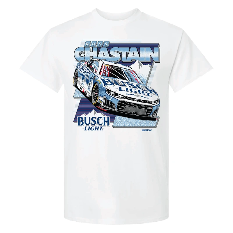 T-shirt blanc Ross Chastain 2026 Busch Light de la collection Trackhouse Racing Team pour homme