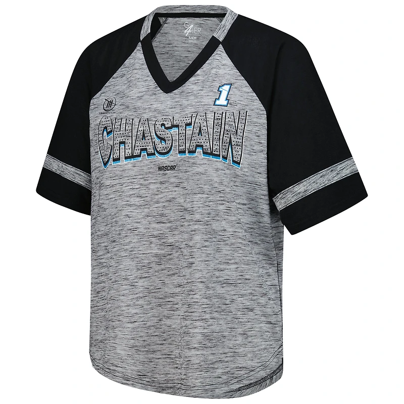 T-shirt à col en V surdimensionné G-III 4Her de Carl Banks Heather Gray Ross Chastain Hall of Fame pour femme
