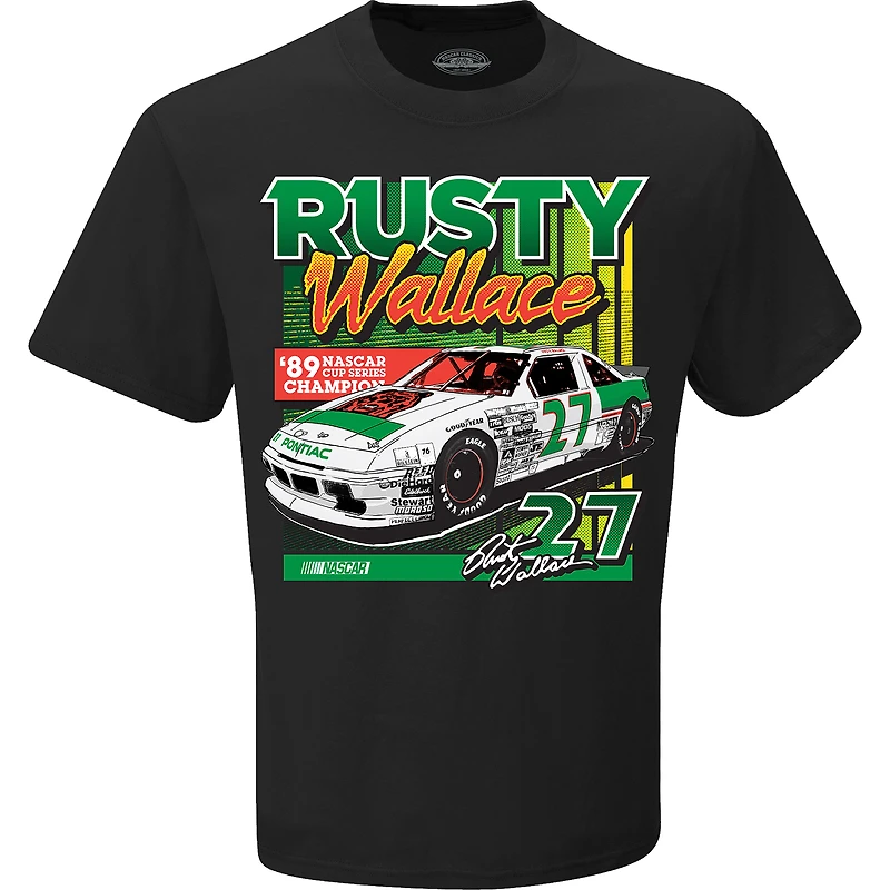 Men's Checkered Flag Black Rusty Wallace '89 NASCAR Cup Series Champion T-Shirt