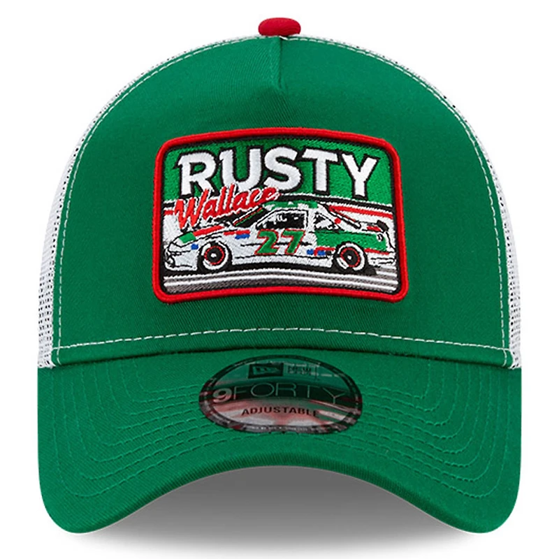Men's New Era Green/White Rusty Wallace Legends 9FORTY A-Frame Adjustable Trucker Hat