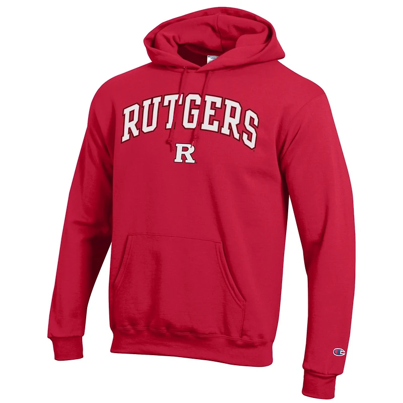 Sweat à capuche en polaire avec logo arqué Champion Scarlet Rutgers Knights pour homme