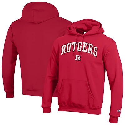 Men's Champion  Scarlet Rutgers Knights Arched Logo Fleece Pullover Hoodie