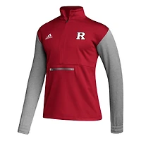 Haut à demi-zip adidas Scarlet/Heathered Grey Rutgers Scarlet Knights Team AEROREADY pour hommes