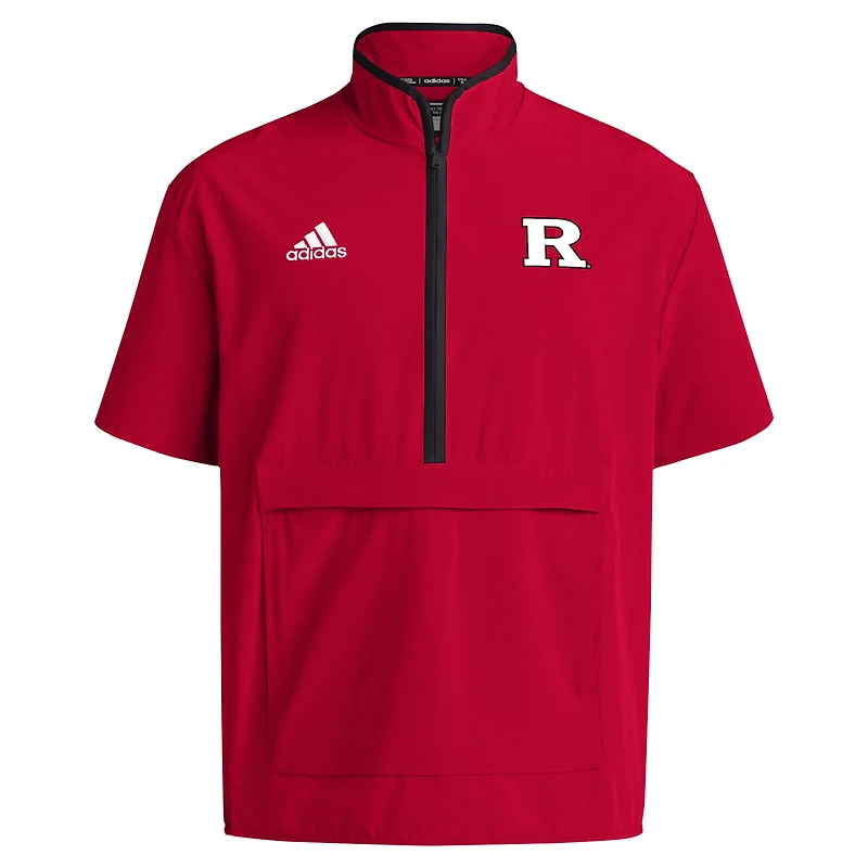 Veste à manches courtes demi-zippée adidas Scarlet Rutgers Knights Coaches Sideline pour homme