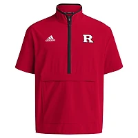 Veste à manches courtes demi-zippée adidas Scarlet Rutgers Knights Coaches Sideline pour homme
