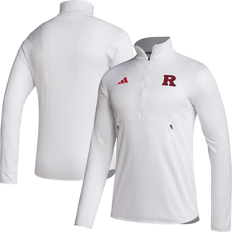 Men's adidas White Rutgers Scarlet Knights 2023 Sideline AEROREADY Half-Zip Top
