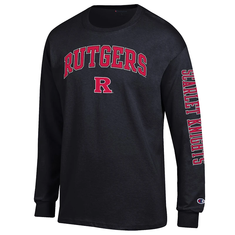Men's Champion Black Rutgers Scarlet Knights Arch Over Logo 2-Hit Long Sleeve T-Shirt