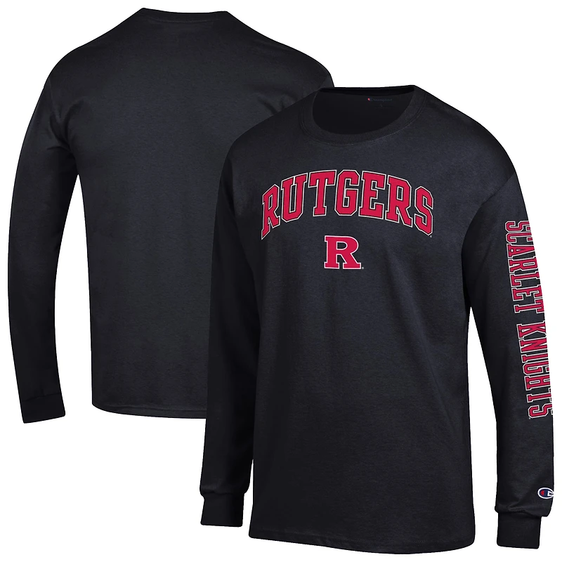 Men's Champion  Black Rutgers Scarlet Knights Arch Over Logo 2-Hit Long Sleeve T-Shirt