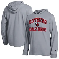 Men's Champion  Heather Gray Rutgers Scarlet Knights High Motor All-Star Long Sleeve Hooded T-Shirt