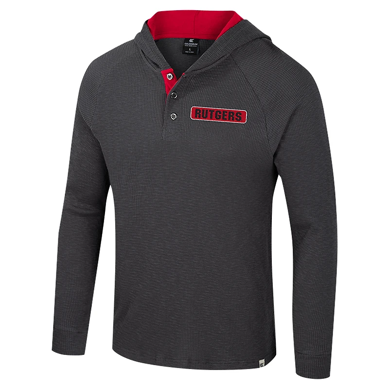 Men's Colosseum  Charcoal Rutgers Scarlet Knights Dujour Ralgan Long Sleeve Henley Hoodie T-Shirt