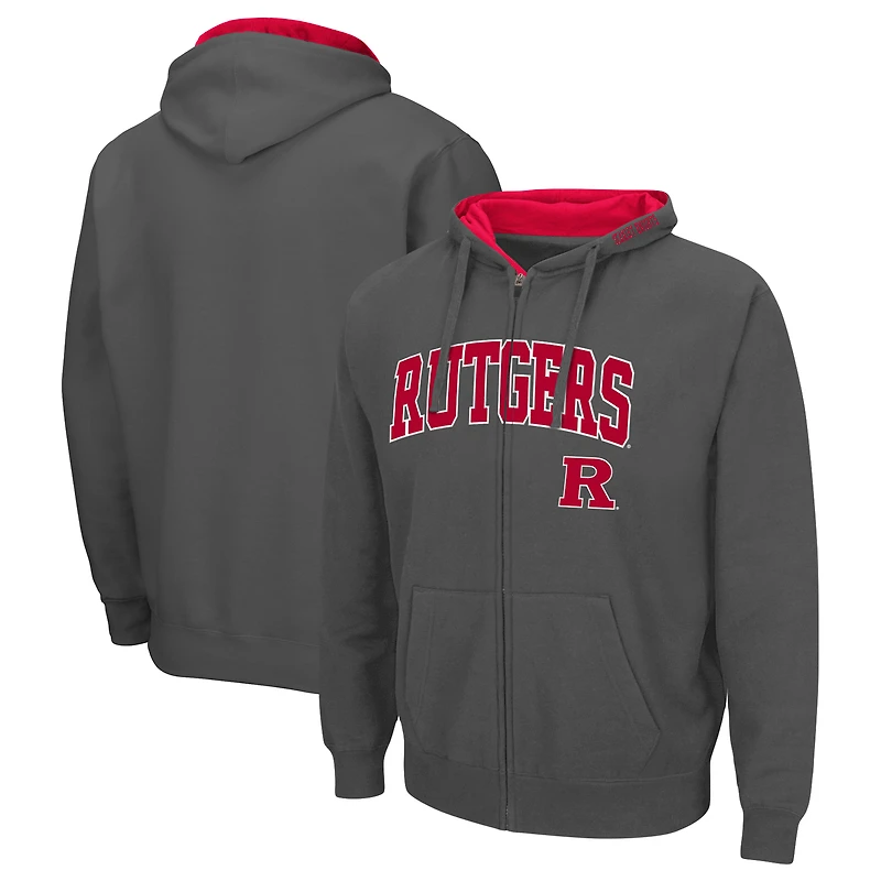 Sweat à capuche Colosseum Heather Gray Arch & Logo 3.0 pour homme avec fermeture éclair intégrale Rutgers Scarlet Knights