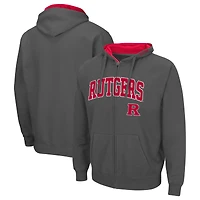 Sweat à capuche Colosseum Heather Gray Arch & Logo 3.0 pour homme avec fermeture éclair intégrale Rutgers Scarlet Knights