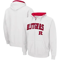 Colosseum White Rutgers Scarlet Knights Arch & Logo 3.0 Sweat à capuche entièrement zippé pour hommes