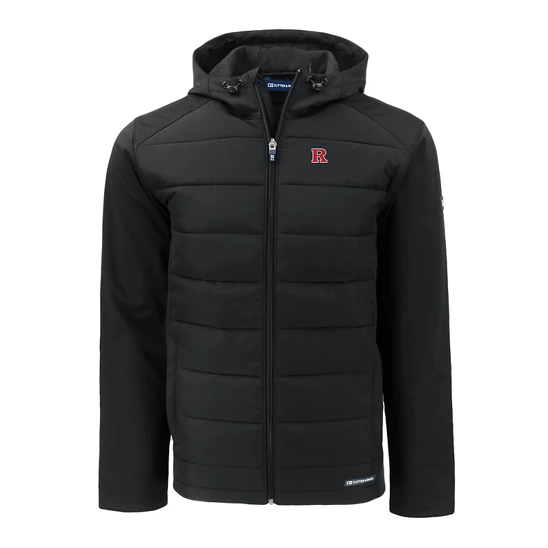Sweat à capuche zippé entièrement recyclé en softshell hybride Evoke pour homme, coupeur et buck, noir, Rutgers Scarlet Knights, grandes tailles