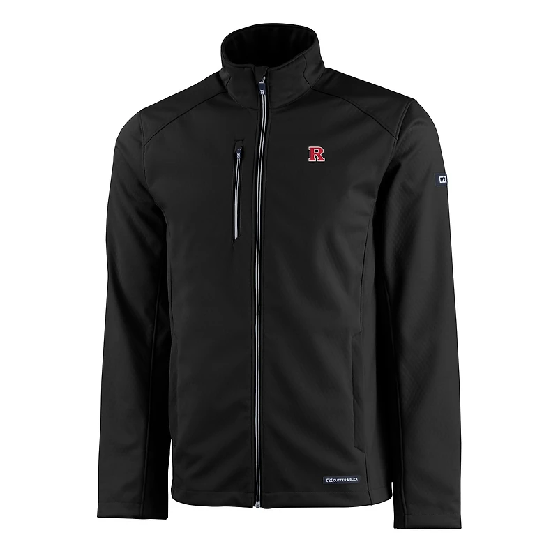 Veste Cutter & Buck noire Rutgers Scarlet Knights Evoke Eco Softshell recyclée à fermeture éclair intégrale pour homme