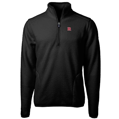 Veste polaire sherpa écologique Cascade à col zippé Cutter & Buck noire pour homme, logo de l'équipe Rutgers Scarlet Knights.