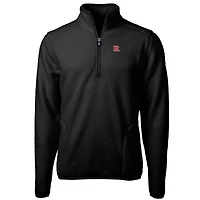 Veste polaire sherpa écologique Cascade à col zippé Cutter & Buck noire pour homme, logo de l'équipe Rutgers Scarlet Knights.