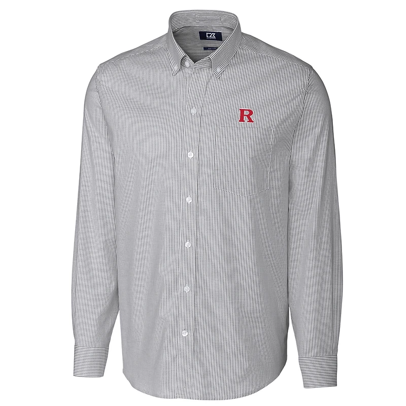 Men's Cutter & Buck Charcoal Rutgers Scarlet Knights Big Tall Stretch Oxford Stripe Long Sleeve Button Down Shirt