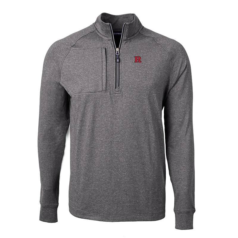 Men's Cutter & Buck  Heather Black Rutgers Scarlet Knights Big Tall Adapt Eco Knit Quarter-Zip Pullover Top