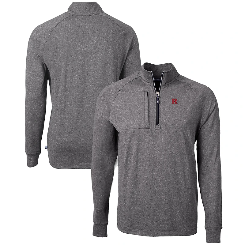 Men's Cutter & Buck Heather Black Rutgers Scarlet Knights Big Tall Adapt Eco Knit Quarter-Zip Pullover Top