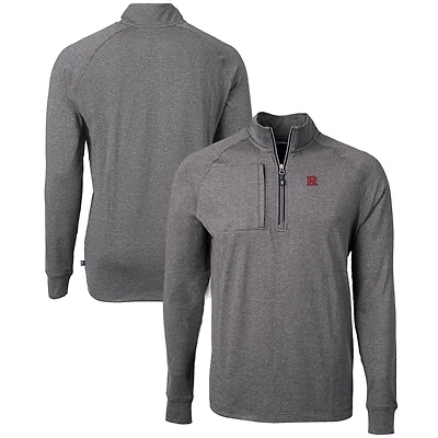 Men's Cutter & Buck Heather Black Rutgers Scarlet Knights Big Tall Adapt Eco Knit Quarter-Zip Pullover Top