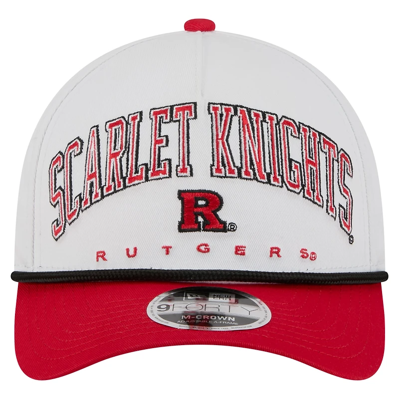 Men's New Era White/Scarlet Rutgers Scarlet Knights Arch Two-Tone Rope 9FORTY A-Frame M-Crown Adjustable Hat
