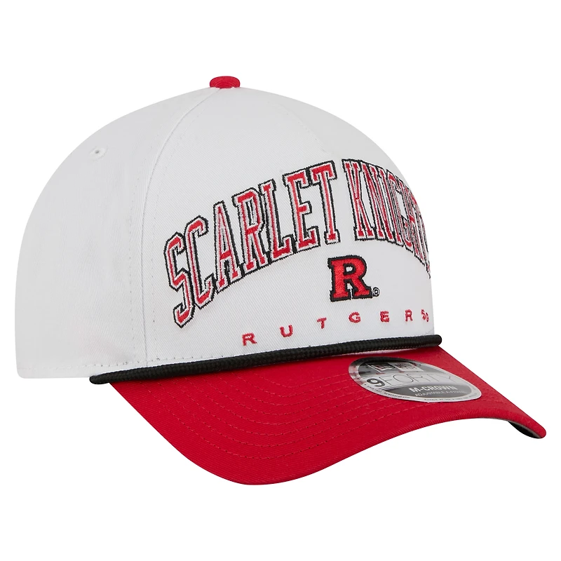 Men's New Era White/Scarlet Rutgers Scarlet Knights Arch Two-Tone Rope 9FORTY A-Frame M-Crown Adjustable Hat