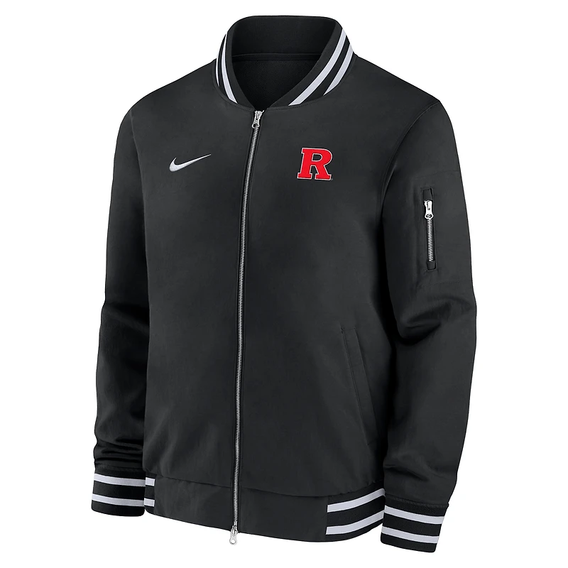 Veste aviateur zippée décontractée Nike noire Rutgers Scarlet Knights Sideline pour homme