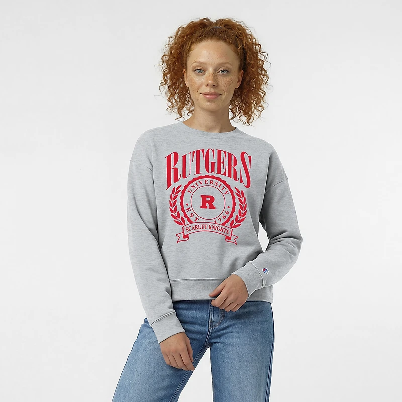 Women's Champion Heather Gray Rutgers Scarlet Knights Academic Crest Powerblend Crewneck Sweatshirt