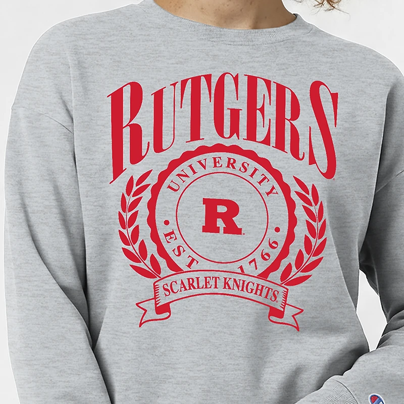 Women's Champion Heather Gray Rutgers Scarlet Knights Academic Crest Powerblend Crewneck Sweatshirt