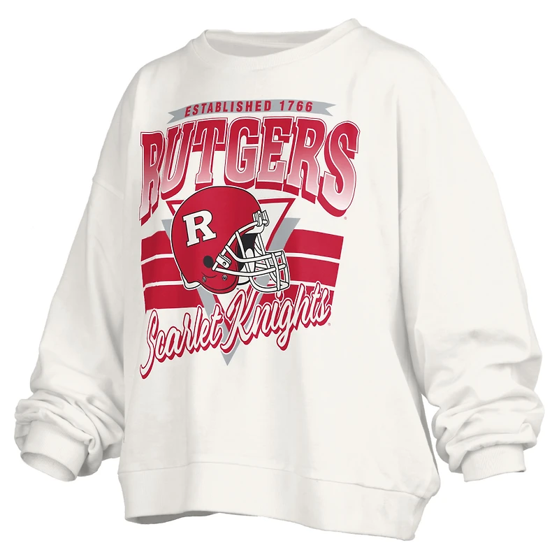 Sweat-shirt rétro surdimensionné Janice blanc Rutgers Scarlet Knights pour femme, longueur à la taille