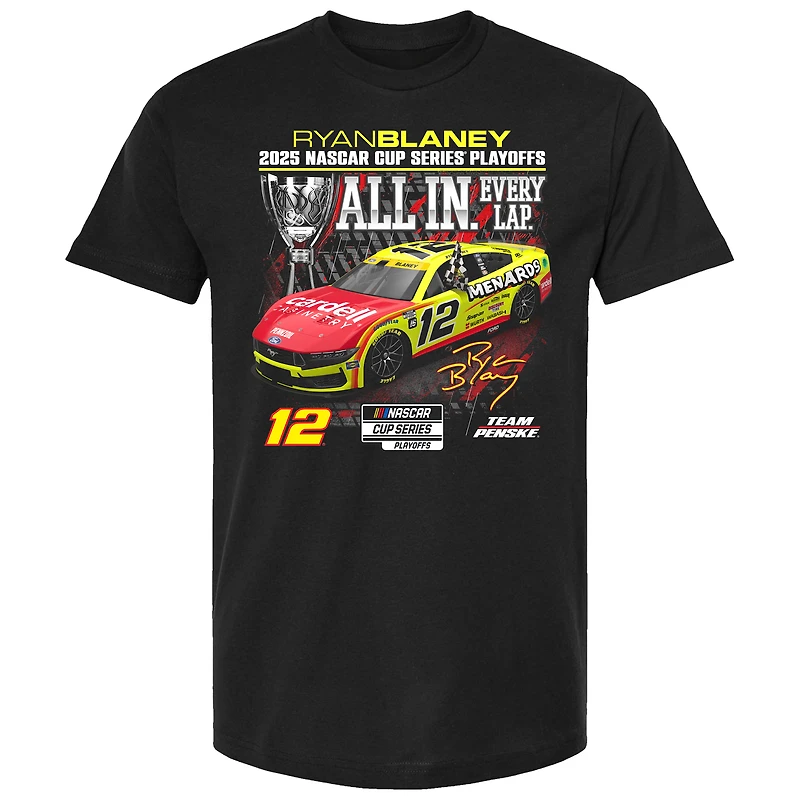 T-shirt noir à damier pour homme Ryan Blaney, éliminatoires de la NASCAR Cup Series 2025