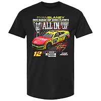 T-shirt noir à damier pour homme Ryan Blaney, éliminatoires de la NASCAR Cup Series 2025