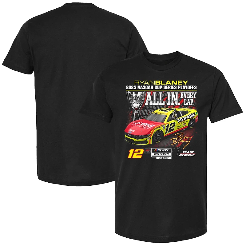 T-shirt noir à damier pour homme Ryan Blaney, éliminatoires de la NASCAR Cup Series 2025