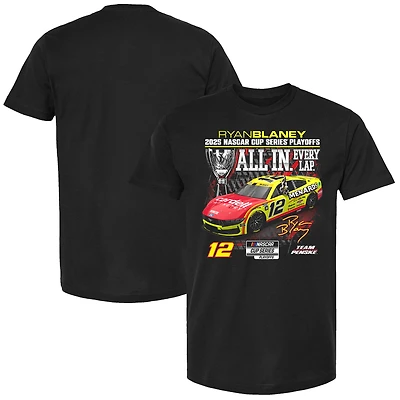 T-shirt noir à damier pour homme Ryan Blaney, éliminatoires de la NASCAR Cup Series 2025